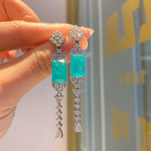 Emerald Crystal Tassel Dangle Earrings Women Long Hanging Jewelry