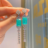 Emerald Crystal Tassel Dangle Earrings Women Long Hanging Jewelry