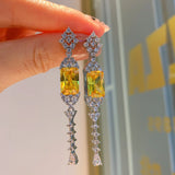 Emerald Crystal Tassel Dangle Earrings Women Long Hanging Jewelry