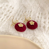 Red Fabric Retro Earrings French Bow Flower Ear Clip
