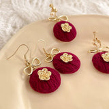 Red Fabric Retro Earrings French Bow Flower Ear Clip