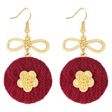 Red Fabric Retro Earrings French Bow Flower Ear Clip