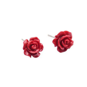 Red Coral Rose Earrings 925 Silver Needle Year Gift Cultured