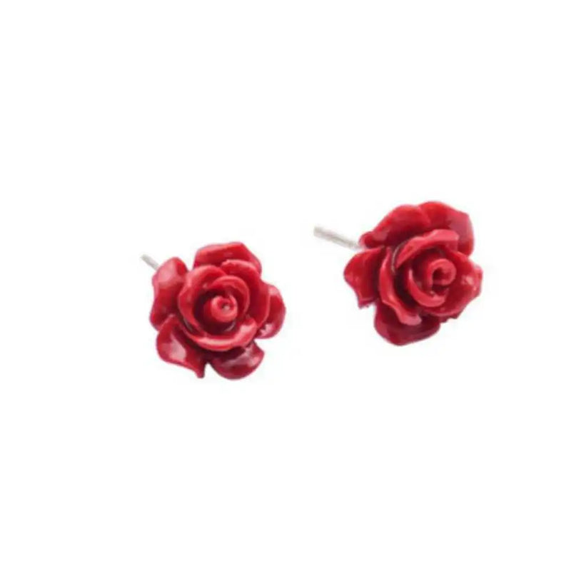 Red Coral Rose Earrings 925 Silver Needle Year Gift Cultured