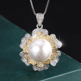 925 Silver Pearl Pendant Necklace Women Flower Gift