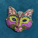 Vintage Cat Head Brooch with Rhinestones Elephant Animal Pin