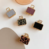 Geometric Metal Clip Square Hair Clip Leopard Print Grid Mini Hair Catch
