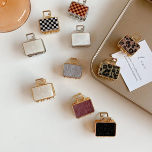 Geometric Metal Clip Square Hair Clip Leopard Print Grid Mini Hair Catch