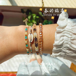Boho Style Multilayer Bead Bracelet Handwoven Rice Bead Chain Jewelry Gift