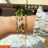 Boho Style Multilayer Bead Bracelet Handwoven Rice Bead Chain Jewelry Gift