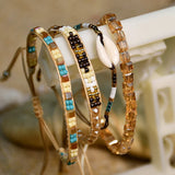 Boho Style Multilayer Bead Bracelet Handwoven Rice Bead Chain Jewelry Gift