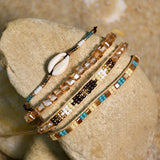 Boho Style Multilayer Bead Bracelet Handwoven Rice Bead Chain Jewelry Gift