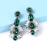 Green Rhinestone Dangle Earrings Xmas Jewelry For Women