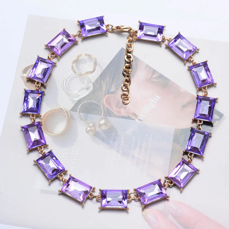 Rhinestone Necklace Tennis Chain Bracelet Set for Women