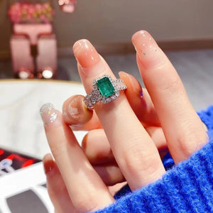 Women's Square Emerald Gemstone Ring Wedding Bridal Jewelry Gift