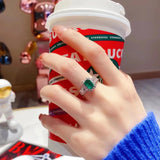 Women's Square Emerald Gemstone Ring Wedding Bridal Jewelry Gift