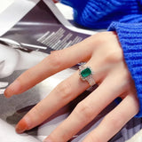 Women's Square Emerald Gemstone Ring Wedding Bridal Jewelry Gift