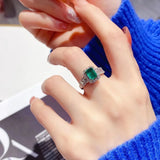 Women's Square Emerald Gemstone Ring Wedding Bridal Jewelry Gift