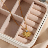 French Ginkgo Biloba Crystal Pendant Necklace Lady Chain Leaf Woman Necklace