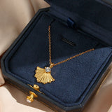 French Ginkgo Biloba Crystal Pendant Necklace Lady Chain Leaf Woman Necklace