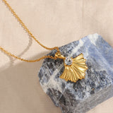 French Ginkgo Biloba Crystal Pendant Necklace Lady Chain Leaf Woman Necklace