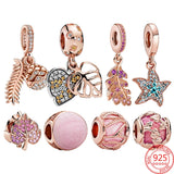 Rose Couple Beads Charms 925 Sterling Silver Fit Charms Bracelet for Women