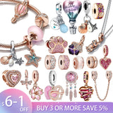 Rose Couple Beads Charms 925 Sterling Silver Fit Charms Bracelet for Women