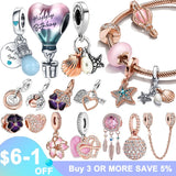 Rose Couple Beads Charms 925 Sterling Silver Fit Charms Bracelet for Women