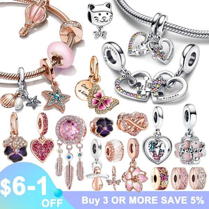 Rose Hot Air Balloon Dangle Charms Beads 925 Sterling Silver