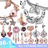Rose Hot Air Balloon Dangle Charms Beads 925 Sterling Silver