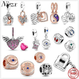 Rose Heart Padlock Charm Pendant Silver 925 Bracelet DIY Women Jewelry