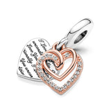 Rose Heart Padlock Charm Pendant Silver 925 Bracelet DIY Women Jewelry