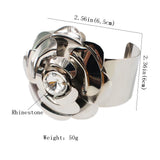 Roses Flowers Metal Cuff Bangle Women Statement Alloy Bangles