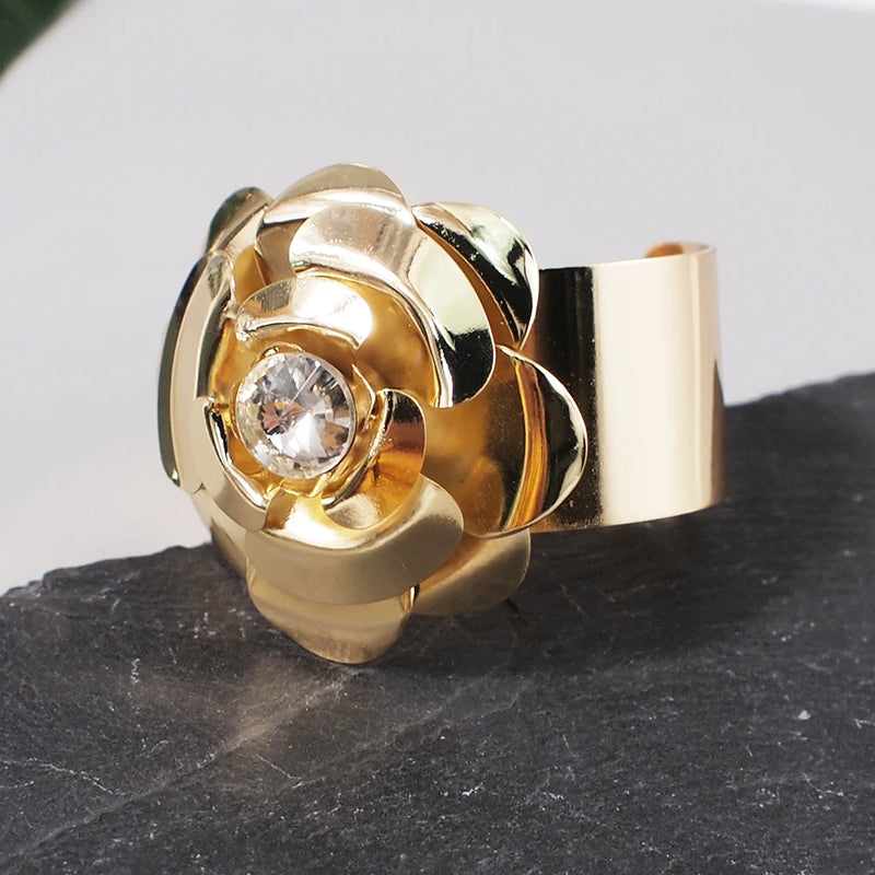 Roses Flowers Metal Cuff Bangle Women Statement Alloy Bangles