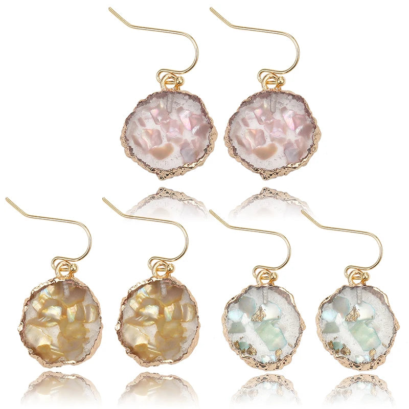Resin Stone Crystal Earrings for Women Short Drop Boho Jewelry