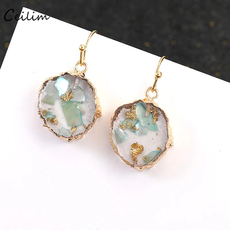 Resin Stone Crystal Earrings for Women Short Drop Boho Jewelry