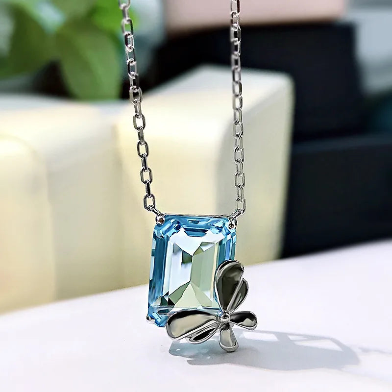 S925 Silver Butterfly Necklace Navy Zircon Collar Chain Pendant