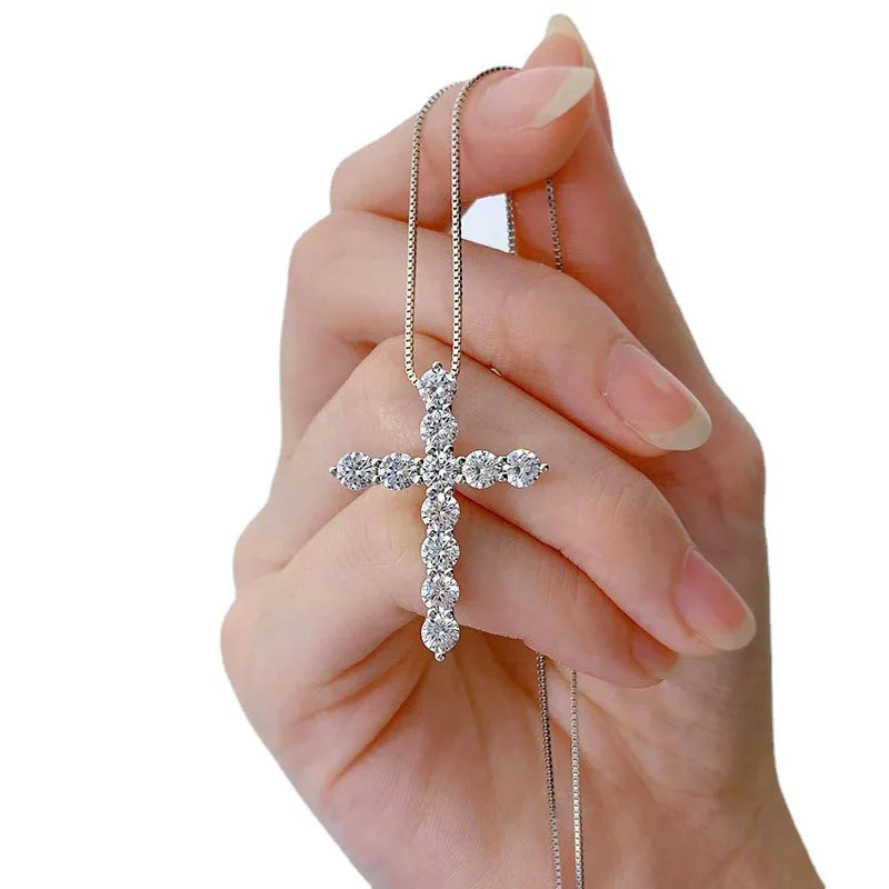 S925 Silver Cross Zircon Pendant Necklace