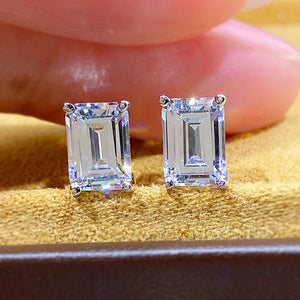S925 Silver High Carbon Diamond Earrings Square Zircon