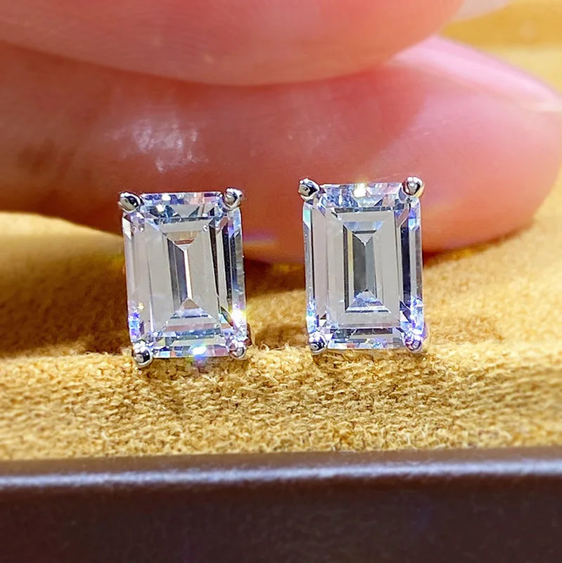 S925 Silver High Carbon Diamond Earrings Square Zircon
