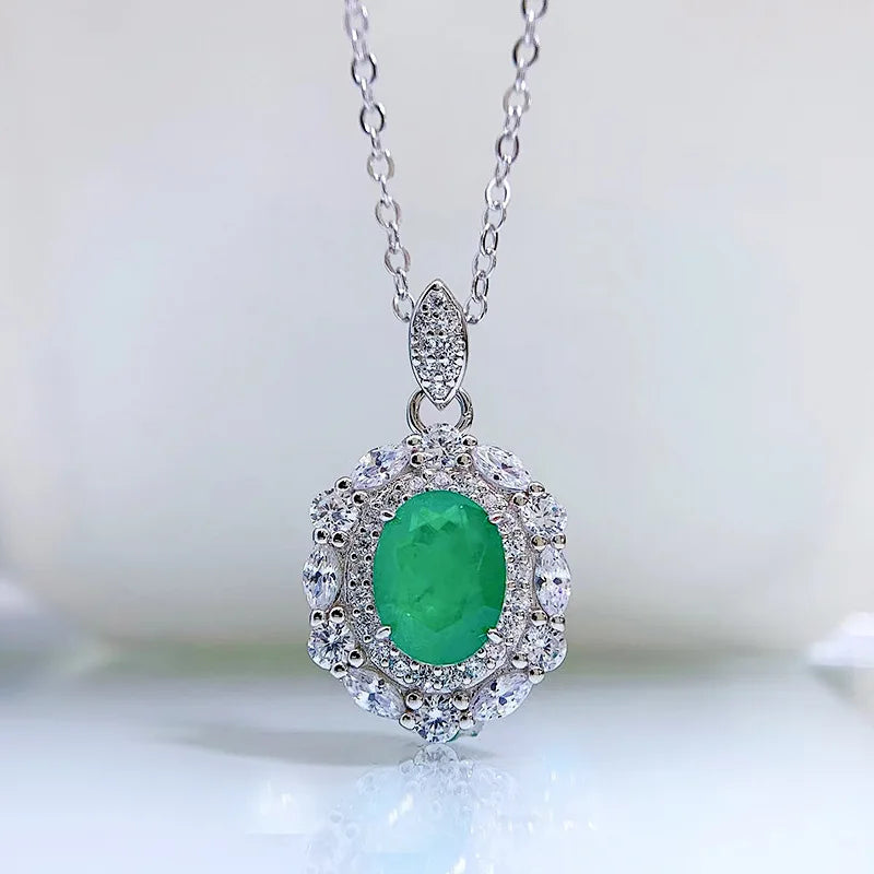 S925 Silver Emerald Necklace 7 * 9 Pendant Female