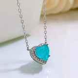 S925 Silver Love Heart Necklace with Palaiba Stone Pendant