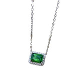 S925 Silver Necklace Emerald Cutting Pendant Summer Jewelry