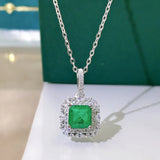 S925 Silver Necklace Retro Pendant Emerald Cutting 7 * 7 Summer