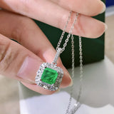 S925 Silver Necklace Retro Pendant Emerald Cutting 7 * 7 Summer