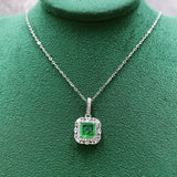 S925 Silver Necklace Retro Pendant Emerald Cutting 7 * 7 Summer