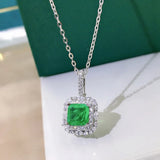 S925 Silver Necklace Retro Pendant Emerald Cutting 7 * 7 Summer