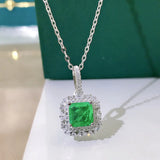 S925 Silver Necklace Retro Pendant Emerald Cutting 7 * 7 Summer