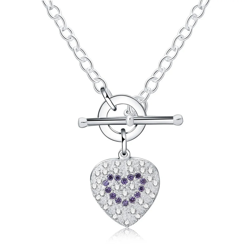925 Sterling Silver Zircon Heart Necklace, 18 Inches