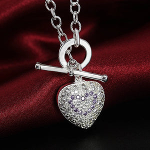 925 Sterling Silver Zircon Heart Necklace, 18 Inches